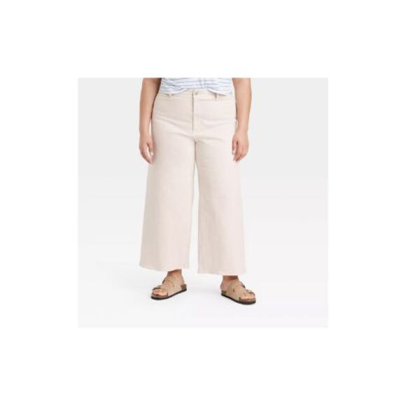Women's High-Rise Sailor Wide Leg Ankle Jeans - Universal Thread Size 24 Beige - Picture 1 of 6